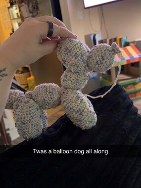 Handmade Crochet Balloon Dog Plush - Yellow & Lavender Speckle